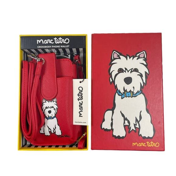 MARC TETRO PHONE CROSSBODY WRISTLET WESTIE RED WHITE TERRIER KAWAII COMES W BOX - Picture 8 of 16